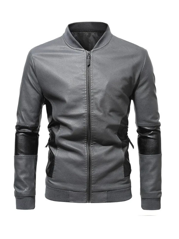 Men’s Slimfit Stand Collar Motorcycle Biker Jacket