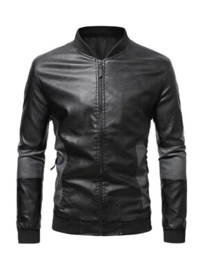 Men’s Slimfit Stand Collar Motorcycle Biker Jacket