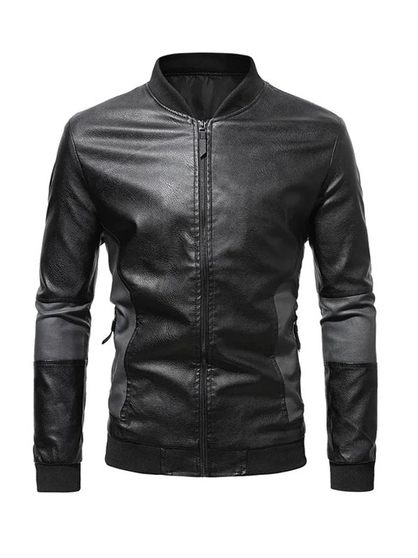 Men’s Slimfit Stand Collar Motorcycle Biker Jacket
