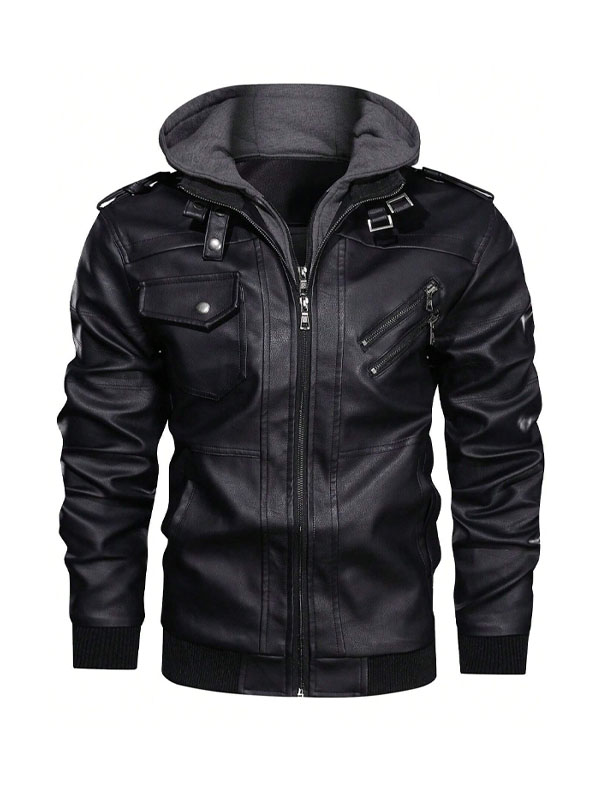 Men's Slimfit Zipper Hooded Style Leather Jacket