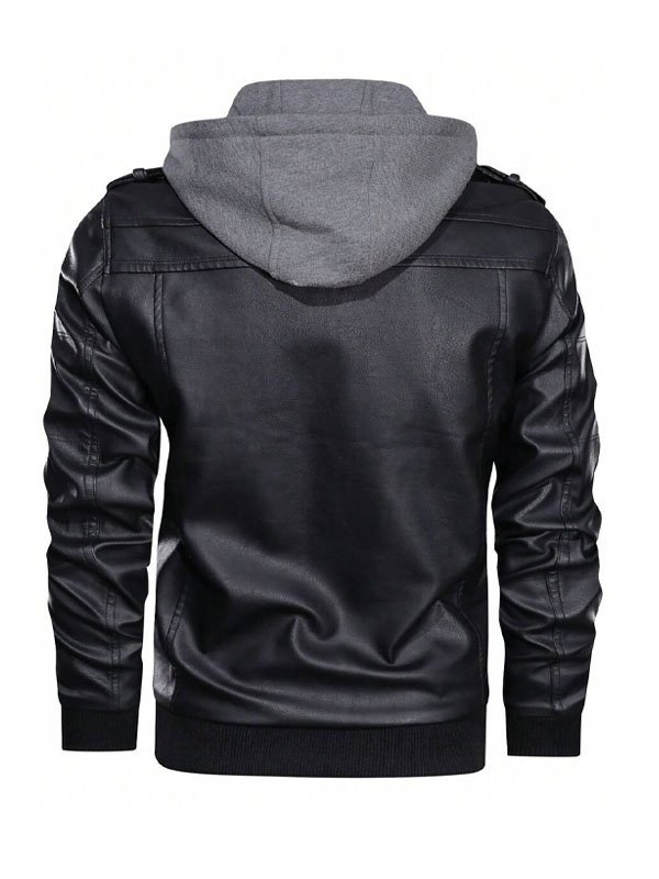 Men's Slimfit Zipper Hooded Style Leather Jacket