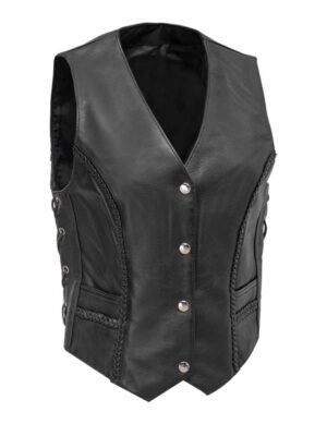 Men's Vintage Motor Biker Black Leather Vest