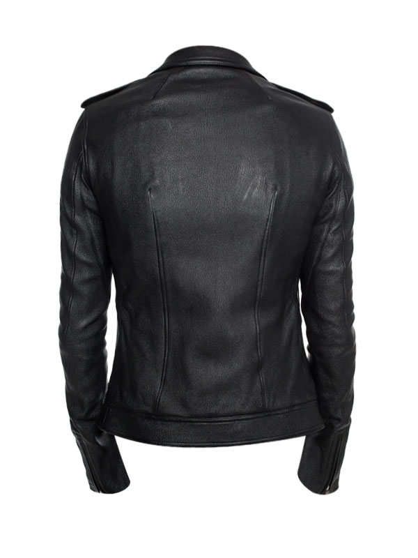 Women's Asymmetrical Distressed Black Leather Jacket