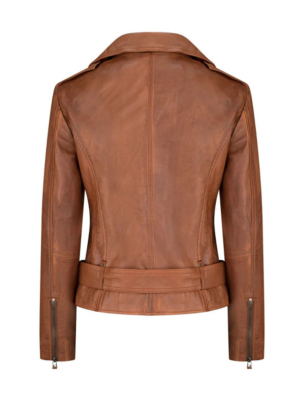 Women's Asymmetrical Tan Brown Leather Jacket