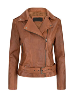 Women's Asymmetrical Tan Brown Leather Jacket