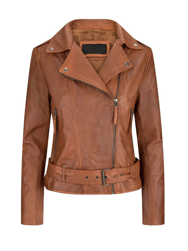 Women's Asymmetrical Tan Brown Leather Jacket