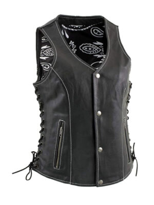 Women's Biker Designer Black Leather Vest