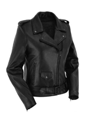 Women’s Brando Biker Black Lambskin Leather Jacket