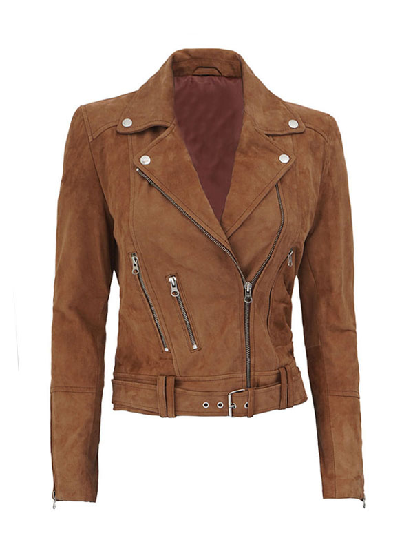Women's Slimfit Tan Brown Suede Leather Jacket