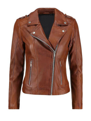 Women's Brando Biker Tan Brown Leather Jacket
