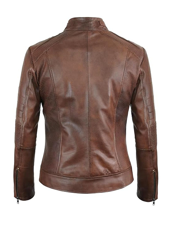 Women’s Brown Cafe Racer Leather Biker Jacket