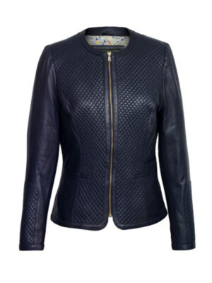 Women’s Classic Diamond Quilted Blue Leather Jacket