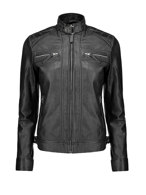 Women's Classic Moto Biker Black Leather Jacket