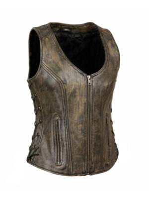 Women's Cowgirl Side Lace Distressed Brown Leather Vest