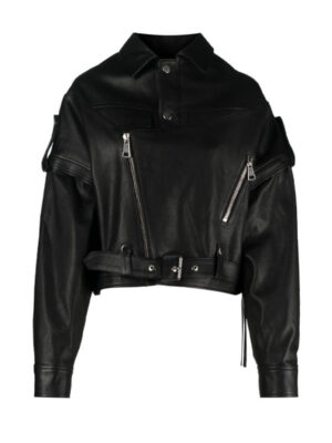Women's Detachable Sleeves Black Biker Leather Jacket