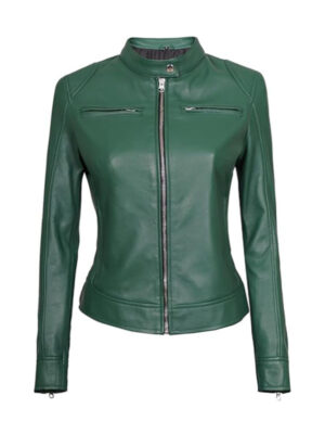 Women's Dodge Cafe Racer Green Leather Jacket