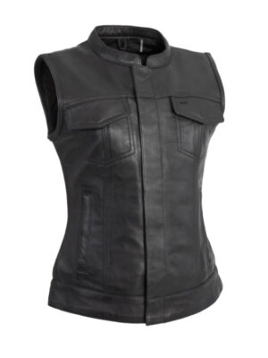 Women's Flap Pocket Motor Biker Leather Vest
