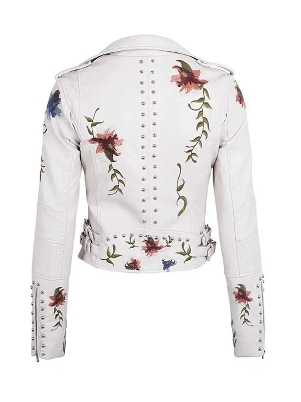 Women's Floral Embroidery Spring Fall Winter Leather Jacket