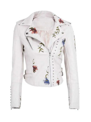 Women's Floral Embroidery Spring Fall Winter Leather Jacket