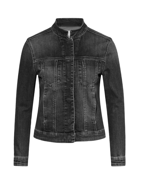 Women's Mandarin Collar Distressed Black Denim Jacket