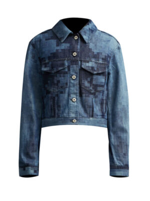 Women's Short Body Pixelated Blue Denim Jacket