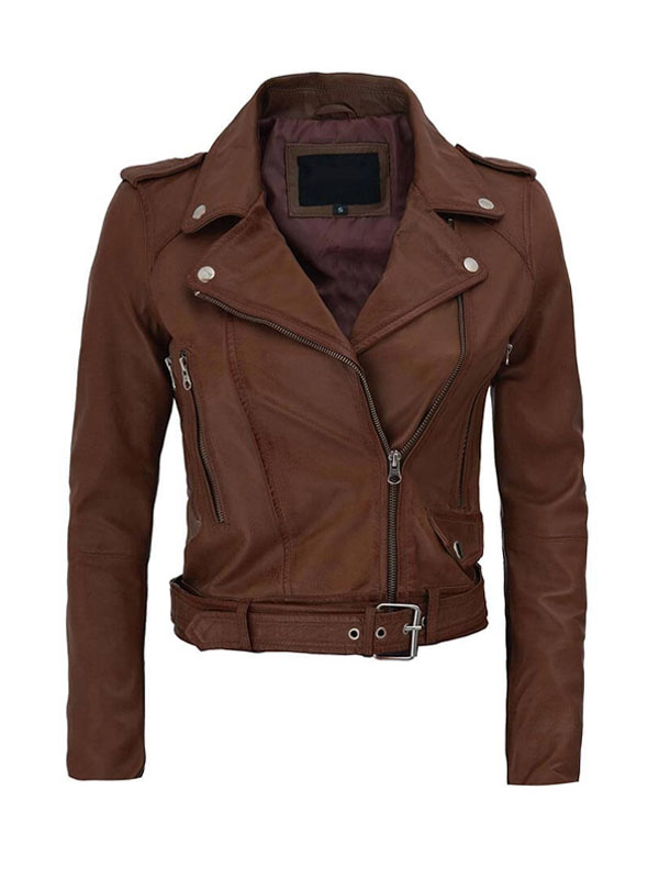 Women's Slimfit Biker Dark Brown Leather Jacket