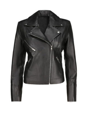 Women’s Slimfit Cross Zipper Black Leather Jacket