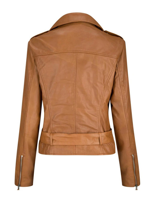 Women's Stylish Tan Brown Belted Leather Jacket