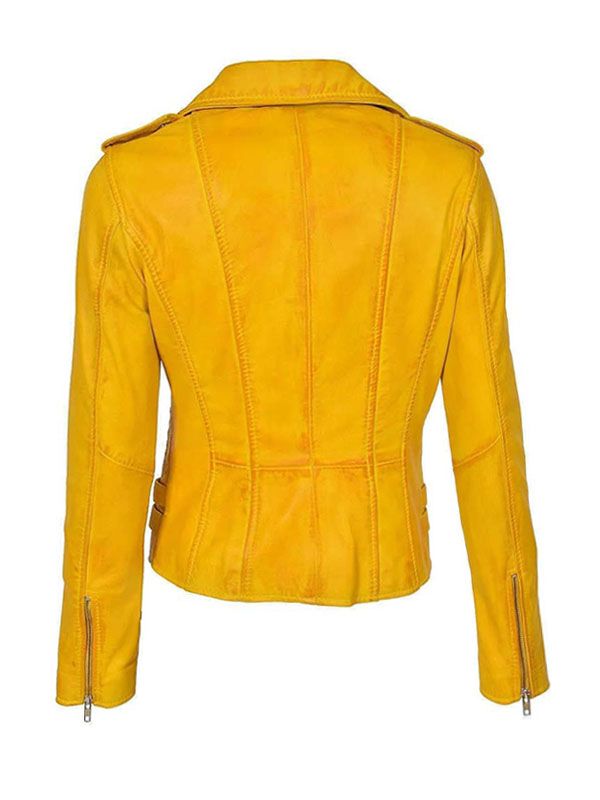 Women's Yellow Slimfit Classic Biker Leather Jacket