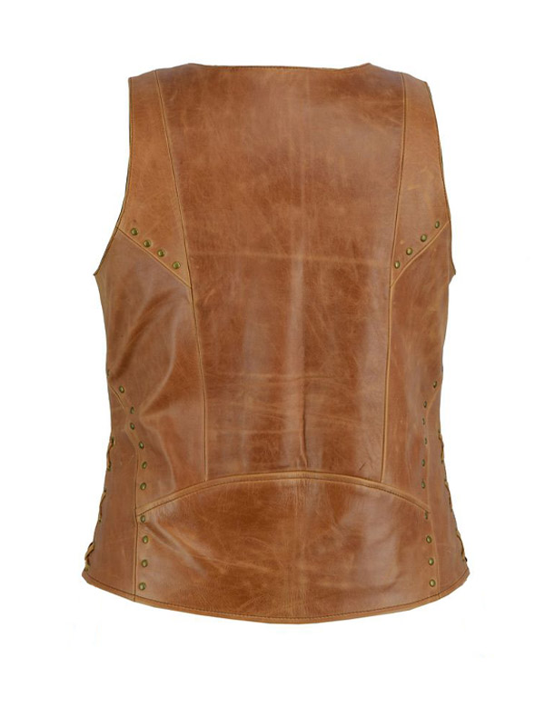 Women’s Zippered With Lacing Design Brown Vest