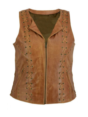 Women’s Zippered With Lacing Design Brown Vest
