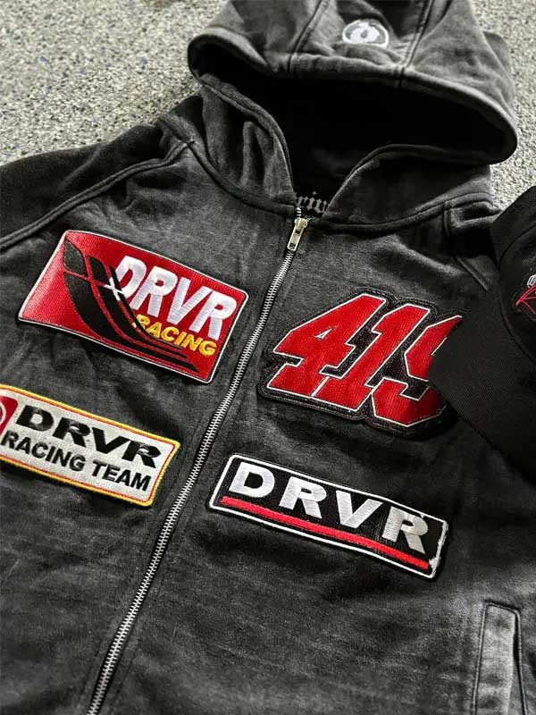 419 Driver Raceway Zip-Up Grey Hoodie Jacket