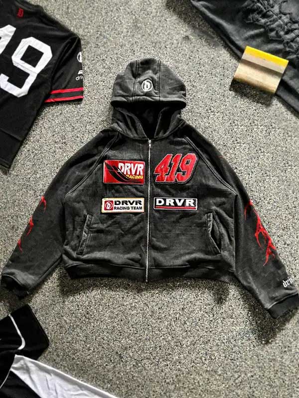 419 Driver Raceway Zip-Up Grey Hoodie Jacket