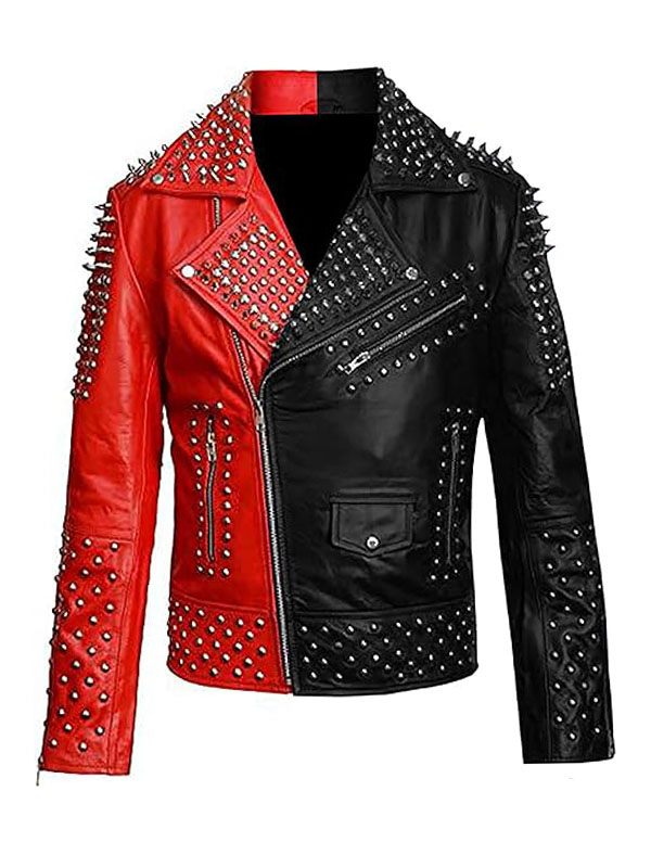Men's Rock Punk Spiked Brando Studded Leather Jacket