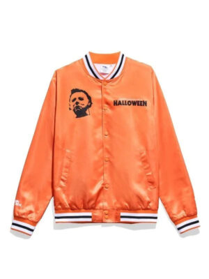 Myers Retro Halloween Orange Satin Bomber Jacket