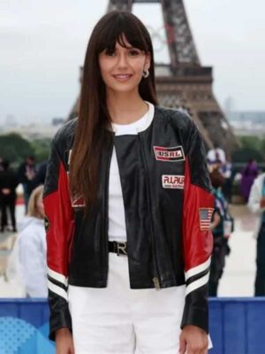Nina Dobrev Olympic 2024 Racing Leather Jacket