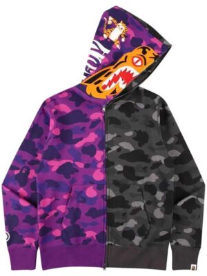Purple Grey Camo Shark Full Zip BAPE Hoodie