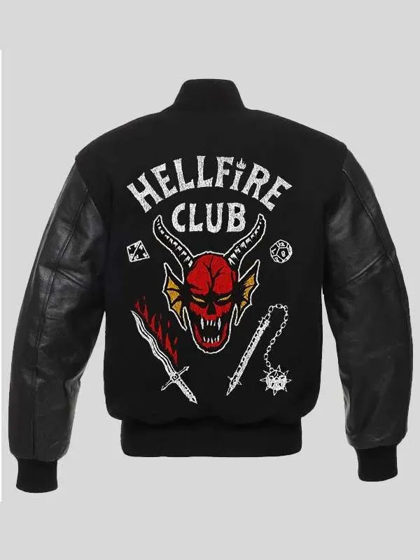 Stranger Things Hellfire Club Black Varsity Leather Jacket