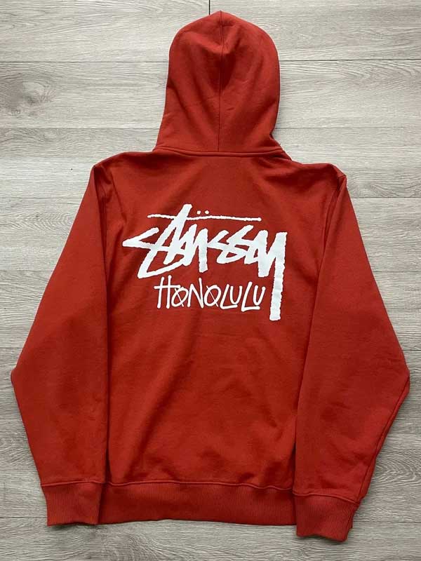 Stussy Honolulu Orange Zip-Up Fleece Hoodie