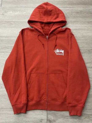 Stussy Honolulu Orange Zip-Up Fleece Hoodie