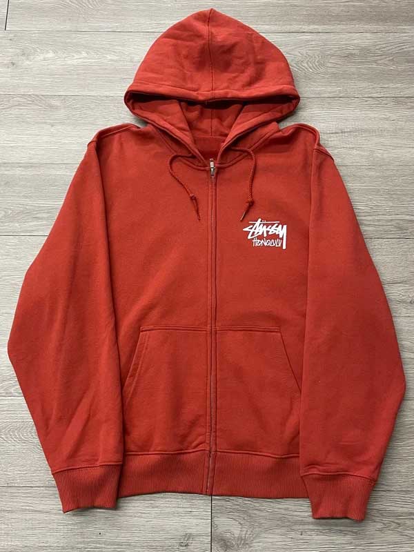 Stussy Honolulu Orange Zip-Up Fleece Hoodie