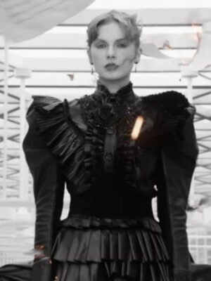taylor-swift-fortnight-music-video-black-ruffle-jacket