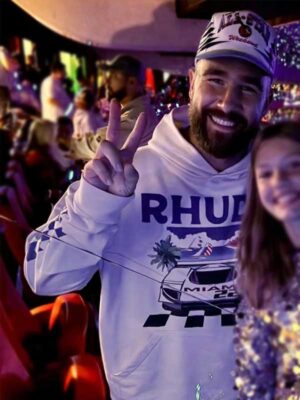 Travis Kelce Rhude Grand Prix Miami 22 Vintage White Hoodie