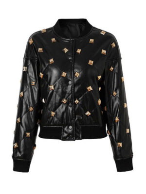 Unisex Diamond Quilted Studs Press Black Leather Jacket
