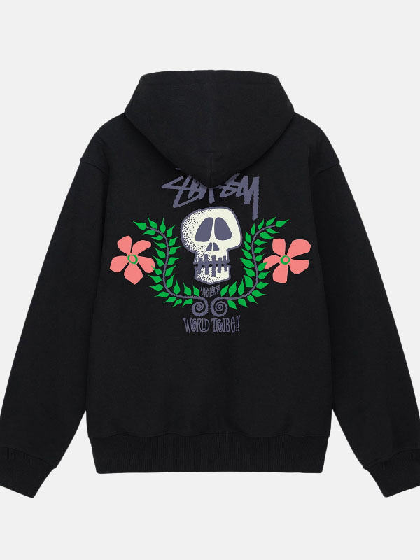Unisex Skull Crest Stussy World Tribe Hoodie