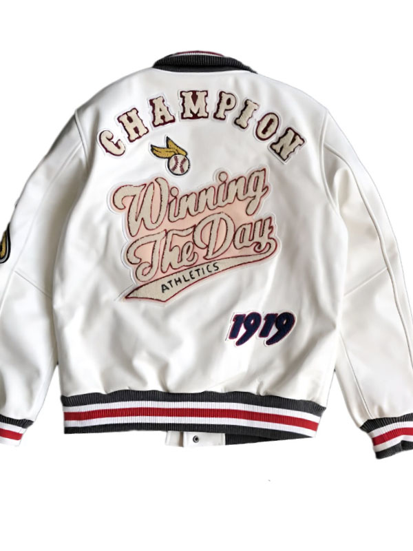 Unisex Wining The Day Embroidery Baseball Leather Jacket