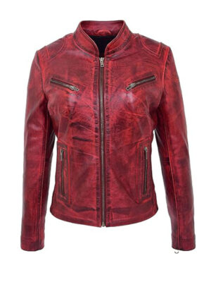Women's Vintage Distressed Red Biker Leather Jacket