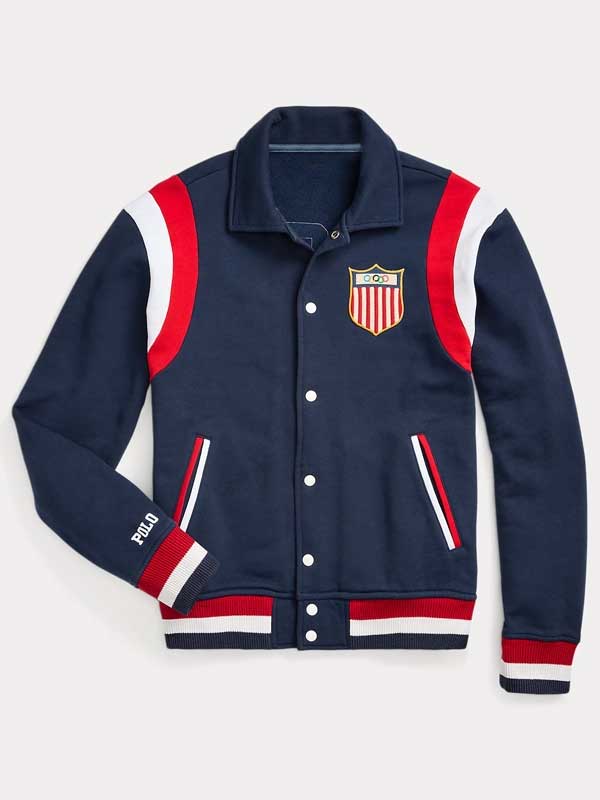 Olympic 2024 Team USA Fleece Baseball Blue Bomber Jacket