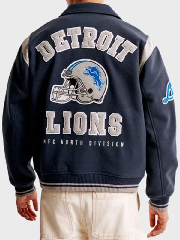 Abercrombie Detroit Lions Navy Blue Varsity Bomber Jacket