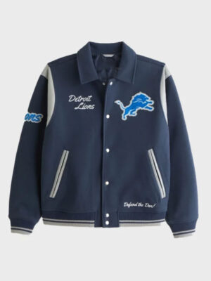 Abercrombie Detroit Lions Navy Blue Varsity Bomber Jacket